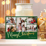 Feestelijk Script Groen 5 Foto Merry Christmas Gol Folie Feestdagen Briefkaart<br><div class="desc">Vier het seizoen met dit feestelijke script groen 5 foto Merry Christmas gold folie vakantie briefkaart met een vleugje elegante charme. Het chique ontwerp toont een eenvoudig goud-en-groen kleurenpalet, dat de gezellige sfeer van de winter oproept. De moderne en unieke aantrekkingskracht en rustieke bewoording creëer zorgt voor een perfecte balans...</div>
