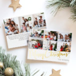 Feestelijk Script Negen-foto Merry Christmas Gold Folie Feestdagenkaart<br><div class="desc">Vier het seizoen met dit feestelijke script negen-foto Merry Christmas gouden folie vakantiepas met een vleugje elegante charme. Het chique ontwerp toont een eenvoudig goud-en-wit kleurenpalet, dat de gezellige sfeer van de winter oproept. De moderne en unieke aantrekkingskracht en rustieke bewoording creëer zorgt voor een perfecte balans tussen seizoensgebonden en...</div>