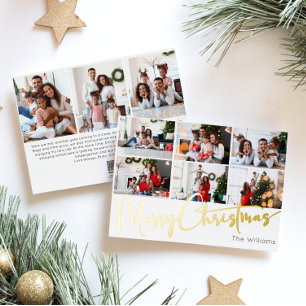 Feestelijk Script Negen-foto Merry Christmas Gold Folie Feestdagenkaart
