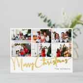 Feestelijk Script Negen-foto Merry Christmas Gold Folie Feestdagenkaart (Staand Voorkant)