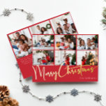 Feestelijk Script Rood Negen-foto Merry Christmas  Folie Feestdagenkaart<br><div class="desc">Vier het seizoen met dit feestelijke script rode negen-foto Merry Christmas gouden folie vakantie kaart met een vleugje elegante charme. Het chique ontwerp toont een eenvoudig goud-en-rood kleurenpalet, dat de gezellige geest van de winter oproept. De moderne en unieke aantrekkingskracht en rustieke bewoording creëer zorgt voor een perfecte balans tussen...</div>