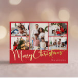 Feestelijk Script Rood Vijf-foto Merry Christmas G Folie Feestdagen Briefkaart<br><div class="desc">Vier het seizoen met dit feestelijke script rode vijf-foto Merry Christmas gold folie vakantie briefkaart met een vleugje elegante charme. Het chique ontwerp toont een eenvoudig goud-en-rood kleurenpalet, dat de gezellige geest van de winter oproept. De moderne en unieke aantrekkingskracht en rustieke bewoording creëer zorgt voor een perfecte balans tussen...</div>