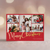 Feestelijk Script Rood Vijf-foto Merry Christmas G Folie Feestdagen Briefkaart
