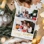 Feestelijk Script Twee-foto Merry Christmas Gold Folie Feestdagen Briefkaart<br><div class="desc">Vier het seizoen met dit feestelijke script twee-foto Merry Christmas gold folie vakantie met een vleugje elegante charme. Het chique ontwerp toont een eenvoudig goud-en-wit kleurenpalet, dat de gezellige sfeer van de winter oproept. De moderne en unieke aantrekkingskracht en rustieke bewoording creëer zorgt voor een perfecte balans tussen seizoensgebonden en...</div>