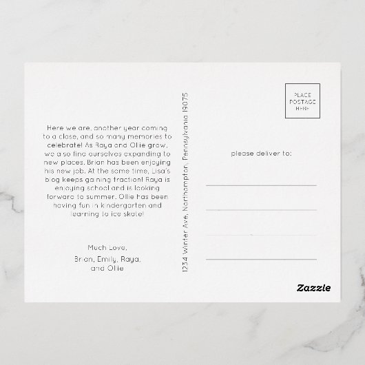 Feestelijk Script Vijf-foto Merry Christmas Gold Folie Feestdagen Briefkaart (Achterkant)