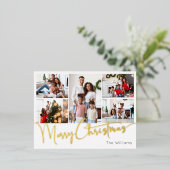 Feestelijk Script Vijf-foto Merry Christmas Gold Folie Feestdagen Briefkaart (Staand Voorkant)