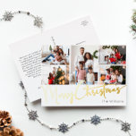Feestelijk Script Vijf-foto Merry Christmas Gold Folie Feestdagen Briefkaart<br><div class="desc">Vier het seizoen met dit feestelijke script vijf-foto Merry Christmas gold folie vakantie briefkaart met een vleugje elegante charme. Het chique ontwerp toont een eenvoudig goud-en-wit kleurenpalet, dat de gezellige sfeer van de winter oproept. De moderne en unieke aantrekkingskracht en rustieke bewoording creëer zorgt voor een perfecte balans tussen seizoensgebonden...</div>