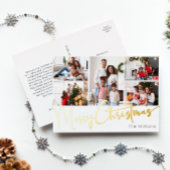Feestelijk Script Vijf-foto Merry Christmas Gold Folie Feestdagen Briefkaart