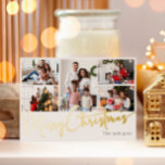 Feestelijk Script Vijf-foto Merry Christmas Gold Folie Feestdagenkaart<br><div class="desc">Vier het seizoen met dit feestelijke script vijf-foto Merry Christmas gouden folie vakantie kaart met een vleugje elegante charme. Het chique ontwerp toont een eenvoudig goud-en-wit kleurenpalet, dat de gezellige sfeer van de winter oproept. De moderne en unieke aantrekkingskracht en rustieke bewoording creëer zorgt voor een perfecte balans tussen seizoensgebonden...</div>