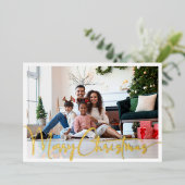 Feestelijk Script Volledige foto Merry Christmas G Folie Feestdagenkaart (Staand Voorkant)