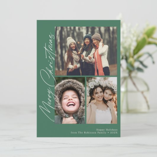 Feestelijk script vrolijk kerstfeest feestdagenkaart (Staand voorkant)