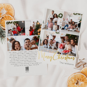 Feestelijk Script Zeven-foto Merry Christmas Gold Folie Feestdagenkaart