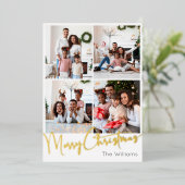 Feestelijk Script Zeven-foto Merry Christmas Gold Folie Feestdagenkaart (Staand Voorkant)