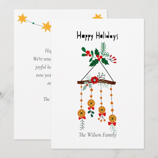 Feestelijk Sinaasappel & Holly Christmas Mobile Feestdagenkaart (Voorkant / Achterkant)