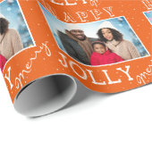 Feestelijk Sinaasappel Jolly Merry Christmas Famil Cadeaupapier (Rol Hoek)