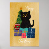 Feestelijk Sinaasappel Kerst Schattigee Kat Koffie Poster (Voorkant)