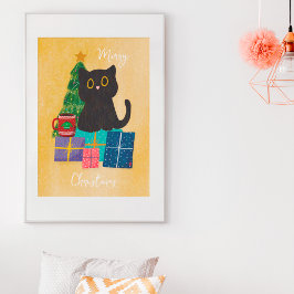 Feestelijk Sinaasappel Kerst Schattigee Kat Koffie Poster