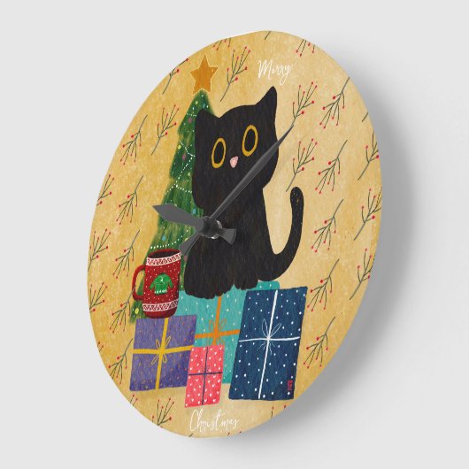 Feestelijk Sinaasappel Vrolijk Kerstfeest Zwart Ka Grote Klok (Hoek)