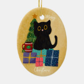 Feestelijk Sinaasappel Vrolijk Kerstfeest Zwart Ka Keramisch Ornament (Achterkant)