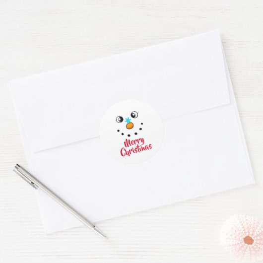 Feestelijk Sneeuwmannengezicht Vrolijk Kerstmis Ronde Sticker (Envelop)