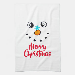 Feestelijk Sneeuwmannengezicht Vrolijk Kerstmis Theedoek