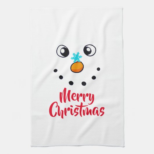 Feestelijk Sneeuwmannengezicht Vrolijk Kerstmis Theedoek (Verticaal)