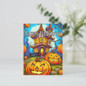 Feestelijk spookhuis | Happy Halloween Briefkaart (Staand voorkant)