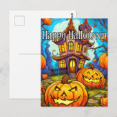 Feestelijk spookhuis | Happy Halloween Briefkaart (Voorkant / Achterkant)