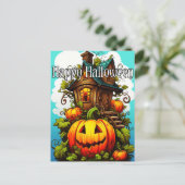 Feestelijk spookhuis | Happy Halloween Briefkaart (Staand voorkant)
