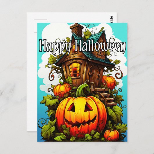 Feestelijk spookhuis | Happy Halloween Briefkaart (Voorkant / Achterkant)