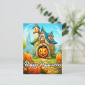 Feestelijk spookhuis | Happy Halloween Briefkaart (Staand voorkant)