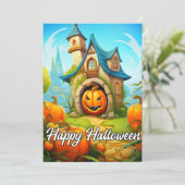 Feestelijk spookhuis | Happy Halloween Feestdagenkaart (Staand voorkant)