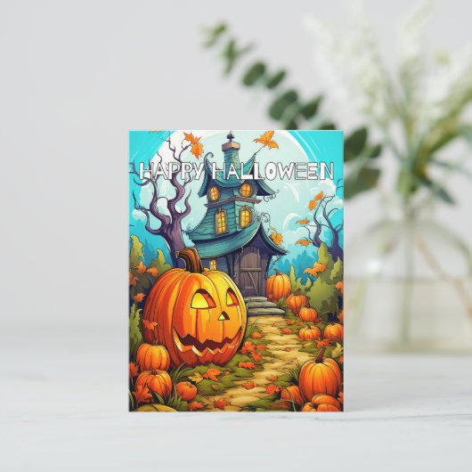 Feestelijk spookhuis in de herfst briefkaart (Staand voorkant)