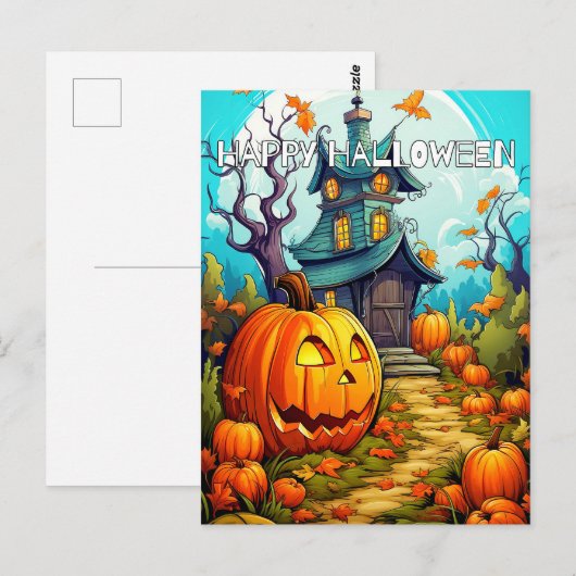 Feestelijk spookhuis in de herfst briefkaart (Voorkant / Achterkant)