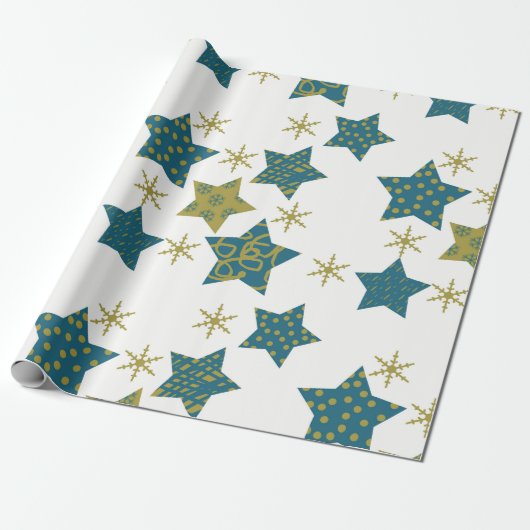 Feestelijk sterrenpatroon cadeaupapier (Uitgerold)