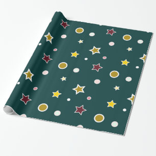 Feestelijk Sterrenpatroon op Donker Teal Cadeaupapier