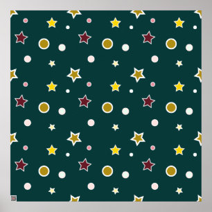 Feestelijk Sterrenpatroon op Donker Teal Poster