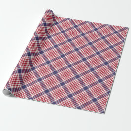 Feestelijk Stijlvol Rood Wit & Blauw Tartan Patroo Cadeaupapier