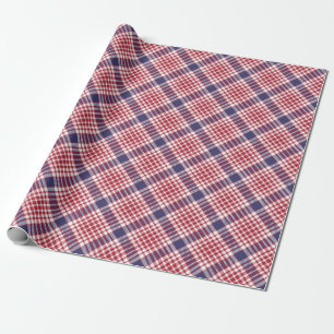 Feestelijk Stijlvol Rood Wit & Blauw Tartan Patroo Cadeaupapier