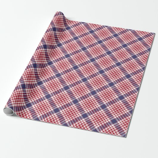 Feestelijk Stijlvol Rood Wit & Blauw Tartan Patroo Cadeaupapier (Uitgerold)