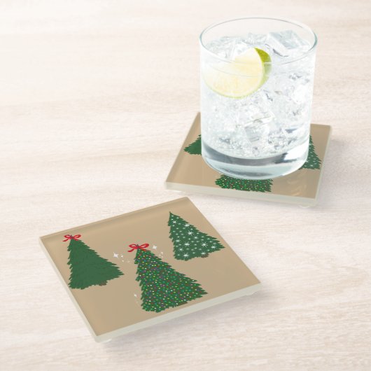Feestelijk Tan Kerstboom Patroon Glazen Onderzetter (Schuin)