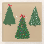 Feestelijk Tan Kerstboom Patroon Glazen Onderzetter (Voorkant)