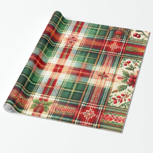 Feestelijk Tartan Christmas Wrapping Paper Cadeaupapier (Uitgerold)