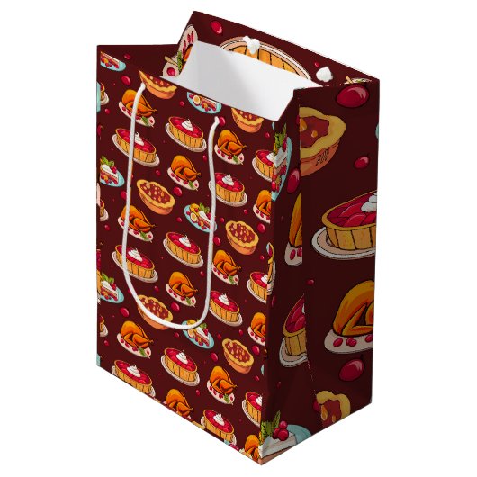 Feestelijk Thanksgiving-feestpatroon Medium Cadeauzakje (Voorkant Gekanteld)