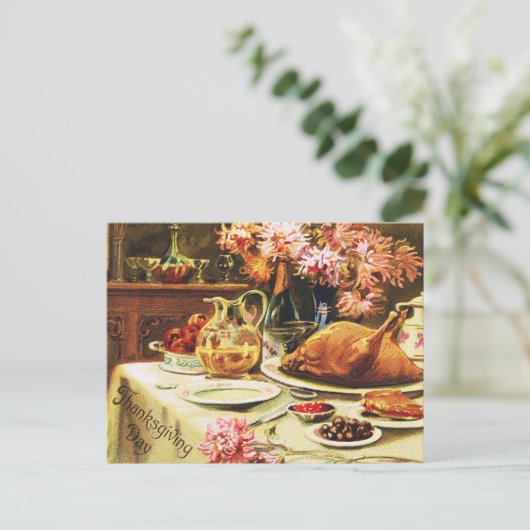 Feestelijk  traditioneel Thanksgiving diner Briefkaart (Staand voorkant)