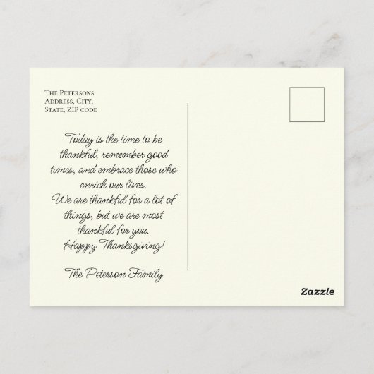 Feestelijk  traditioneel Thanksgiving diner Briefkaart (Achterkant)