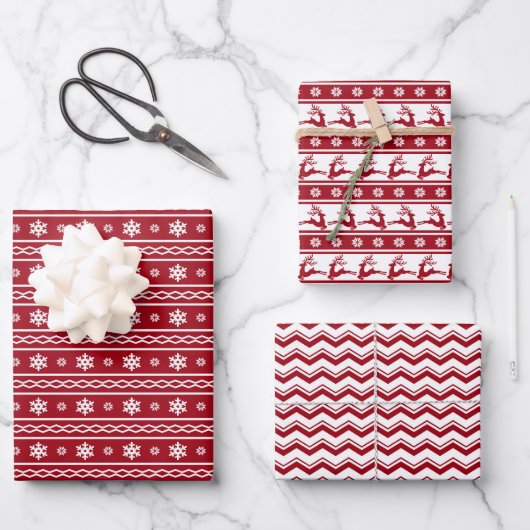 Feestelijk Trendy Retro Rood Wit Kerstpatroon Inpakpapier Vel (Voorkant)