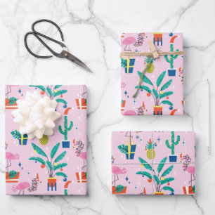Feestelijk tropisch kerstpatroon inpakpapier vel