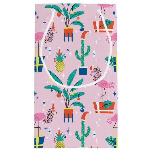 Feestelijk tropisch kerstpatroon klein cadeauzakje (Achterkant)