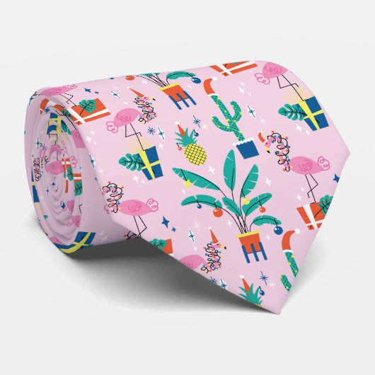 Feestelijk tropisch kerstpatroon stropdas (Opgerold)